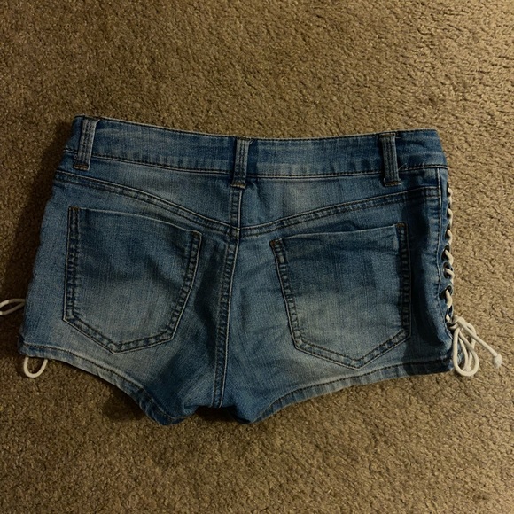 Blue Asphalt Blue Denim Laced Up Jean Shorts - Picture 3 of 4